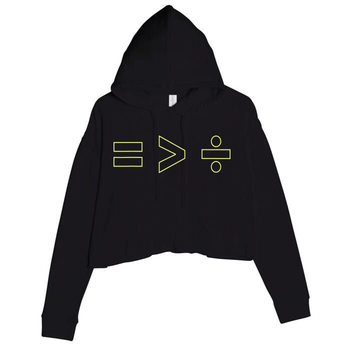 Math Equality Sign, Greater Than Division Sign Crop Fleece Hoodie