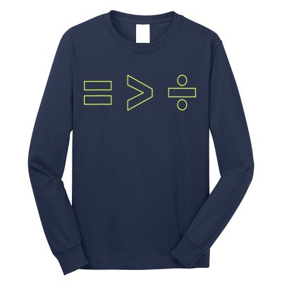 Math Equality Sign, Greater Than Division Sign Long Sleeve Shirt