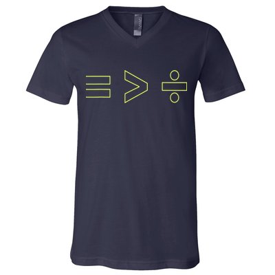 Math Equality Sign, Greater Than Division Sign V-Neck T-Shirt