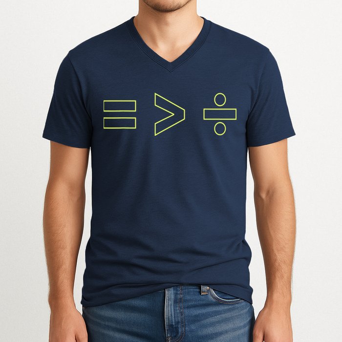 Math Equality Sign, Greater Than Division Sign V-Neck T-Shirt