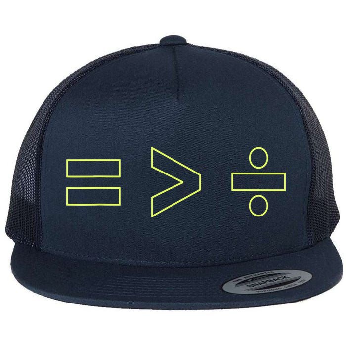 Math Equality Sign, Greater Than Division Sign Flat Bill Trucker Hat