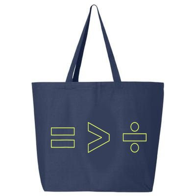 Math Equality Sign, Greater Than Division Sign 25L Jumbo Tote