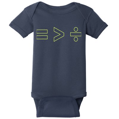 Math Equality Sign, Greater Than Division Sign Baby Bodysuit