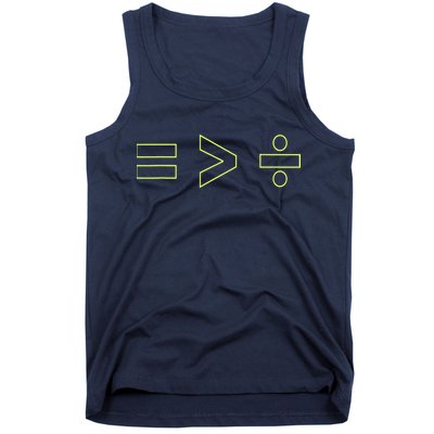 Math Equality Sign, Greater Than Division Sign Tank Top