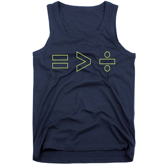 Math Equality Sign, Greater Than Division Sign Tank Top