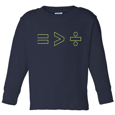 Math Equality Sign, Greater Than Division Sign Toddler Long Sleeve Shirt