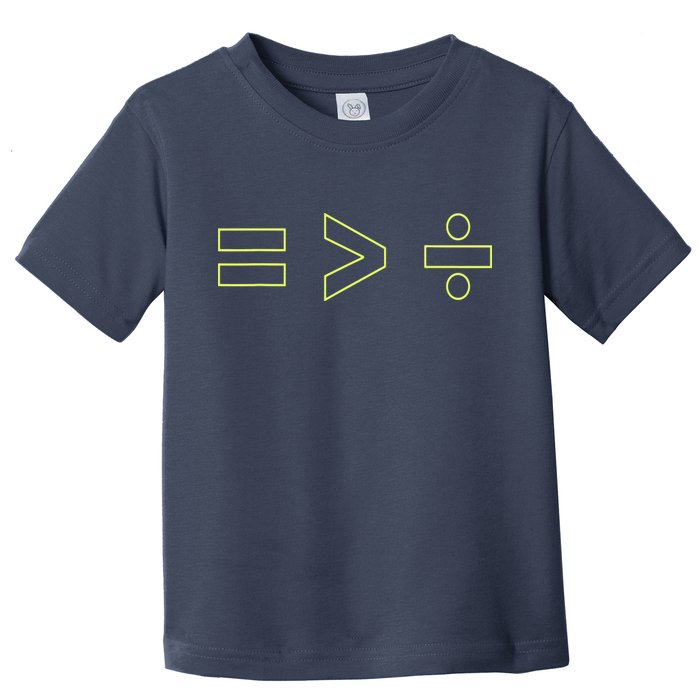 Math Equality Sign, Greater Than Division Sign Toddler T-Shirt