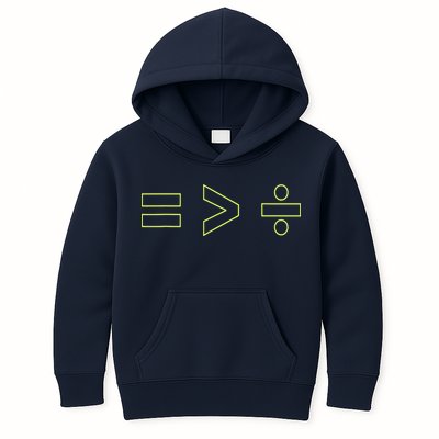 Math Equality Sign, Greater Than Division Sign Kids Hoodie