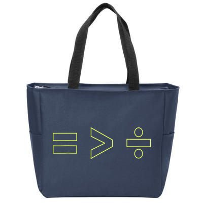 Math Equality Sign, Greater Than Division Sign Zip Tote Bag