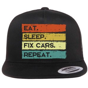 Mechanic Eat Sleep Fix Cars Repeat Funny Flat Bill Trucker Hat