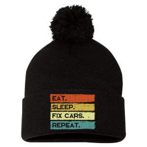 Mechanic Eat Sleep Fix Cars Repeat Funny Pom Pom 12in Knit Beanie