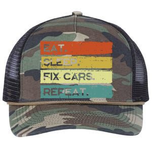 Mechanic Eat Sleep Fix Cars Repeat Funny Retro Rope Trucker Hat Cap