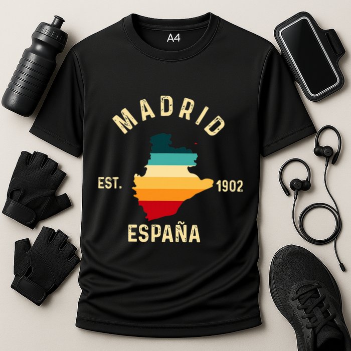 Madrid Espana Spain Est. Souvenir Flag Map Vacation Cooling Performance Crew T-Shirt