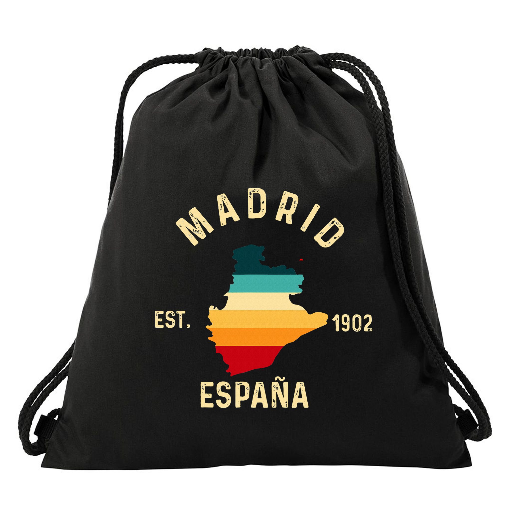 Madrid Espana Spain Est. Souvenir Flag Map Vacation Drawstring Bag