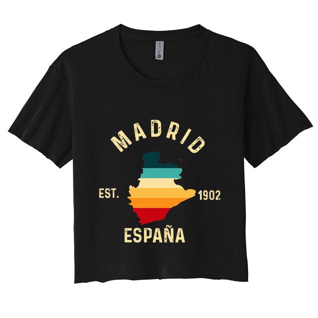Madrid Espana Spain Est. Souvenir Flag Map Vacation Crop Top