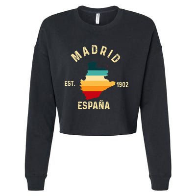 Madrid Espana Spain Est. Souvenir Flag Map Vacation Cropped Pullover Crew