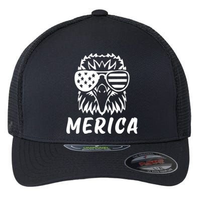 Merica Eagle American Flag Sunglasses 4th Of July USA Funny Flexfit Unipanel Trucker Cap