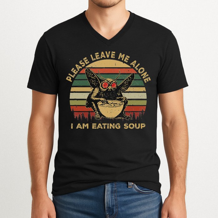 Mothman Eating Soup Please Leave Me Alone I Am Eating Soup V-Neck T-Shirt
