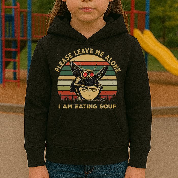 Mothman Eating Soup Please Leave Me Alone I Am Eating Soup Kids Hoodie