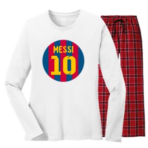 Messi Number 10 Retired Soccer Jersey Women's Long Sleeve Flannel Pajama Set 