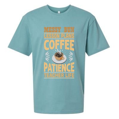 Messy Bun Lesson Plans Funny Teacher Sueded Cloud Jersey T-Shirt