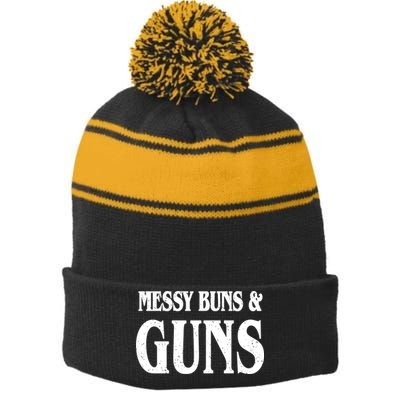 Messy Buns And Guns Stripe Pom Pom Beanie