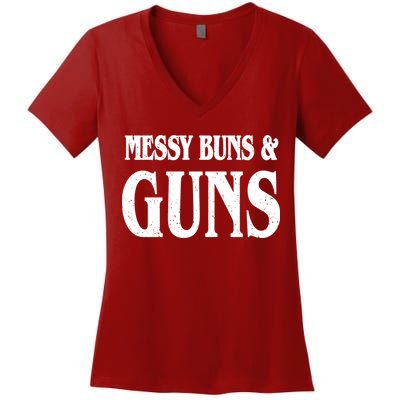 Messy Buns And Guns Women's V-Neck T-Shirt