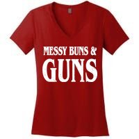 Messy Buns And Guns Women's V-Neck T-Shirt