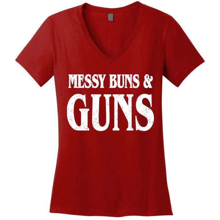 Messy Buns And Guns Women's V-Neck T-Shirt