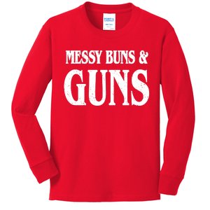 Messy Buns And Guns Kids Long Sleeve Shirt