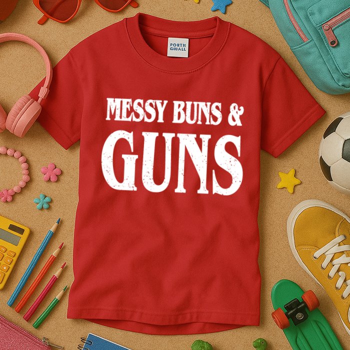 Messy Buns And Guns Kids T-Shirt