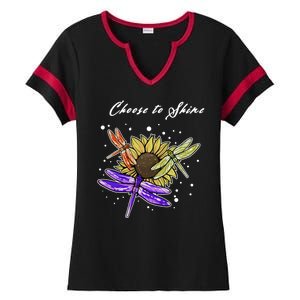 Metal Health Awareness Sunflower Dragonfly's Ladies Halftime Notch Neck Tee