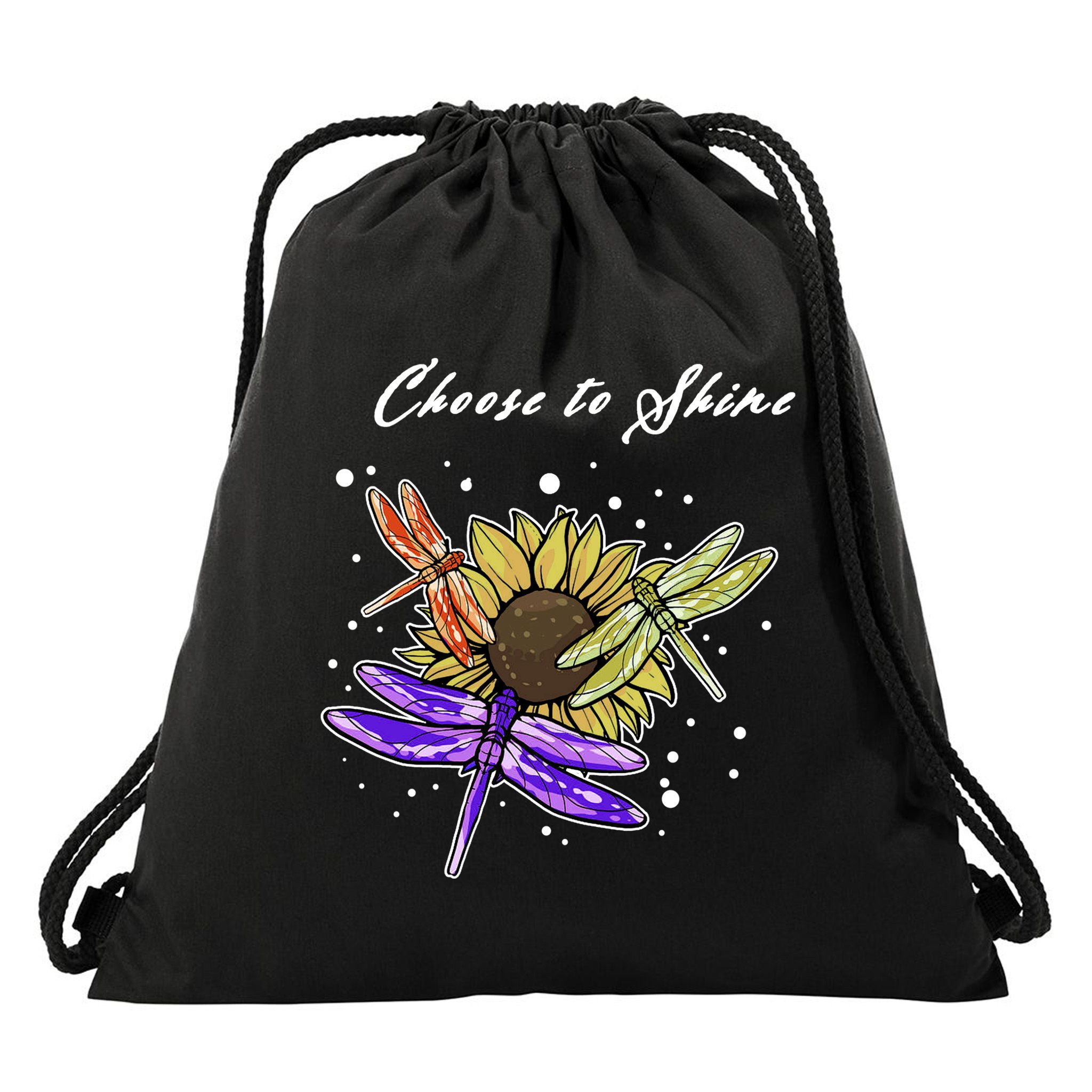 Metal Health Awareness Sunflower Dragonfly's Drawstring Bag