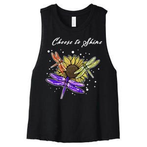 Metal Health Awareness Sunflower Dragonfly's Women's Racerback Cropped Tank