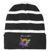 Metal Health Awareness Sunflower Dragonfly's Striped Beanie with Solid Band