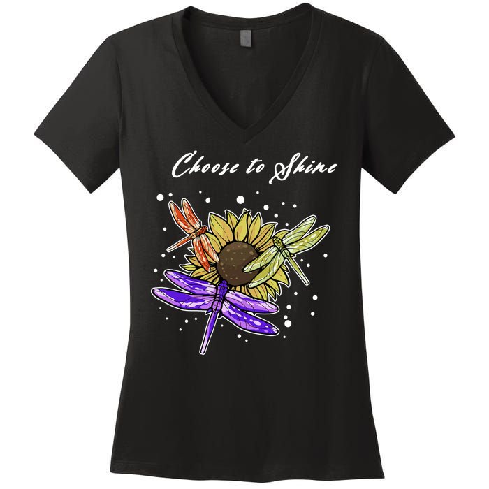 Metal Health Awareness Sunflower Dragonfly's Women's V-Neck T-Shirt