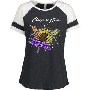 Metal Health Awareness Sunflower Dragonfly's Enza Ladies Jersey Colorblock Tee