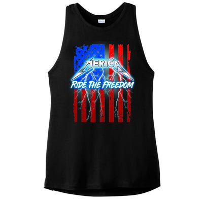 Metal Merica Ride The Freedom Ladies PosiCharge Tri-Blend Wicking Tank