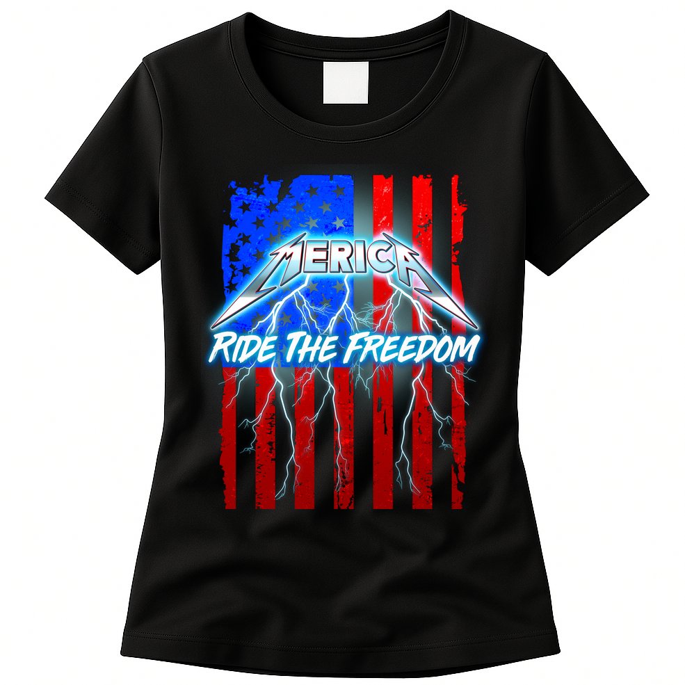 Metal Merica Ride The Freedom Womens T-Shirt
