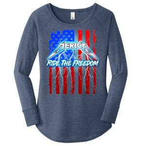 Metal Merica Ride The Freedom Women's Perfect Tri Tunic Long Sleeve Shirt