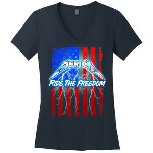 Metal Merica Ride The Freedom Women's V-Neck T-Shirt