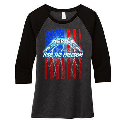 Metal Merica Ride The Freedom Women's Tri-Blend 3/4-Sleeve Raglan Shirt