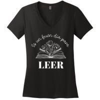 Maestra Es Un Buen Dia Para Leer Spanish Book Lover Bibliote Women's V-Neck T-Shirt