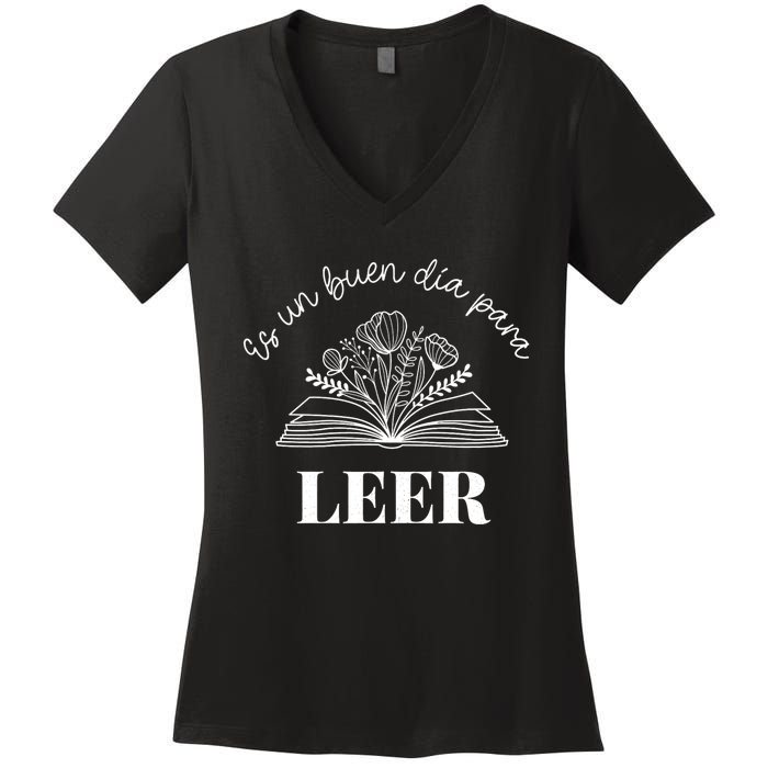 Maestra Es Un Buen Dia Para Leer Spanish Book Lover Bibliote Women's V-Neck T-Shirt