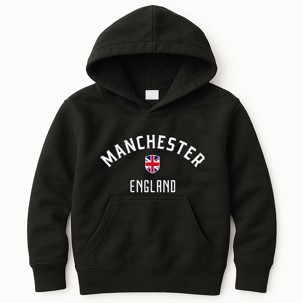 Manchester England United Kingdom British Flag Vintage Kids Hoodie