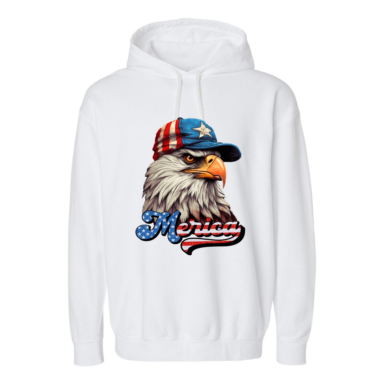 Merica Eagle USA Eagle 4th Of July Patriotic Funny Bald Eagle Garment-Dyed Fleece Hoodie