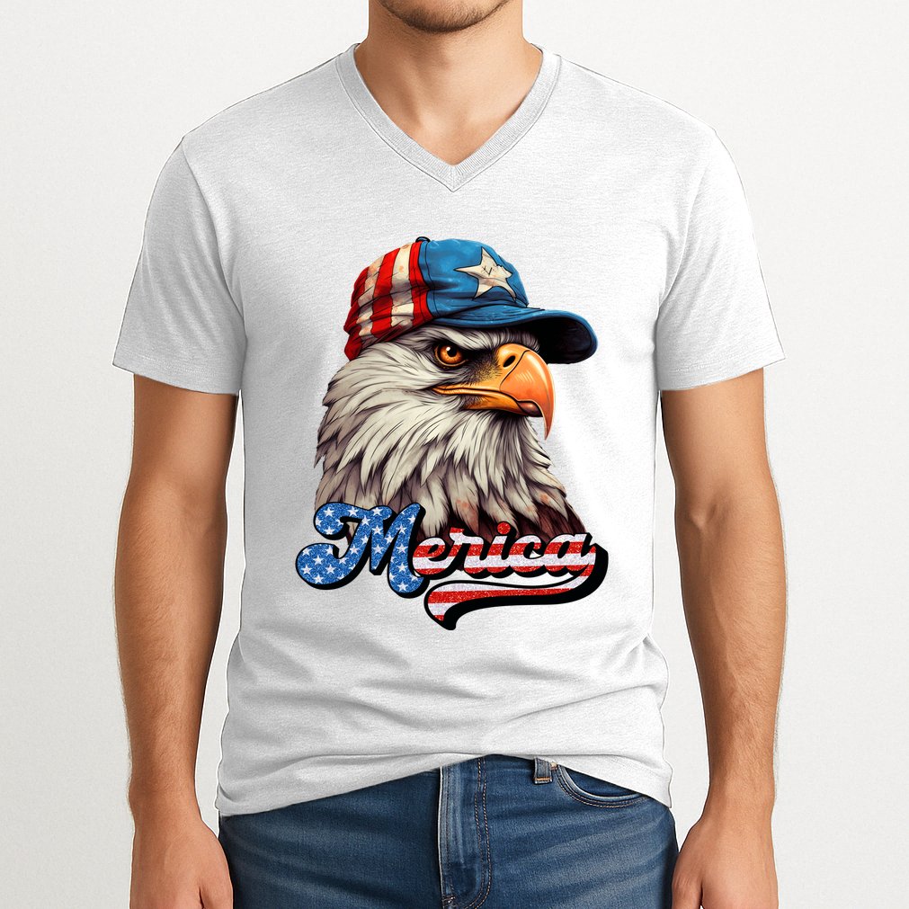 Merica Eagle USA Eagle 4th Of July Patriotic Funny Bald Eagle V-Neck T-Shirt