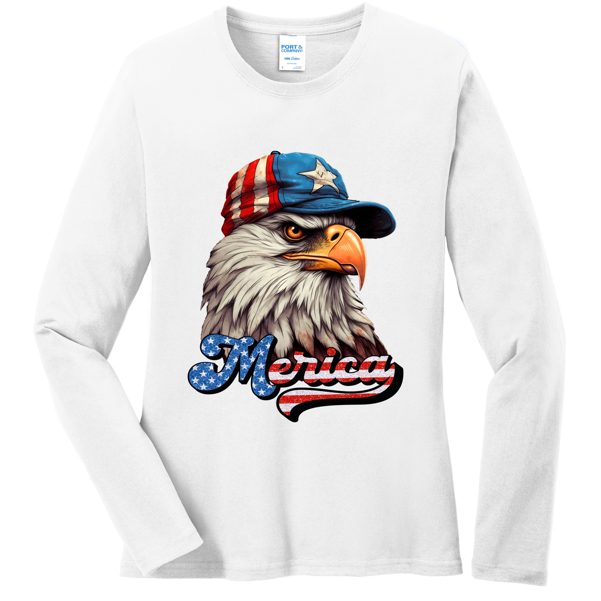 Merica Eagle USA Eagle 4th Of July Patriotic Funny Bald Eagle Ladies Long Sleeve Shirt