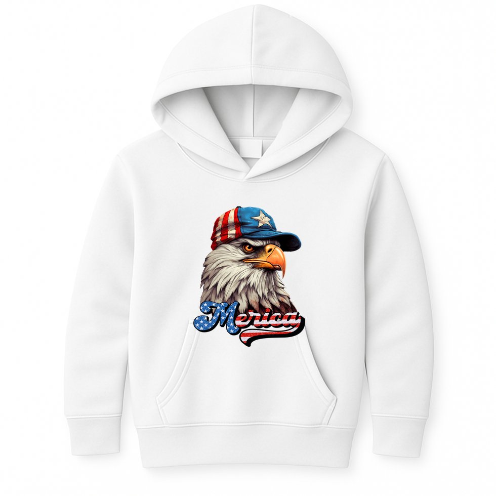 Merica Eagle USA Eagle 4th Of July Patriotic Funny Bald Eagle Kids Hoodie