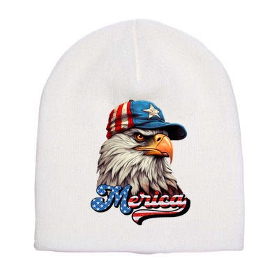 Merica Eagle USA Eagle 4th Of July Patriotic Funny Bald Eagle Short Acrylic Beanie